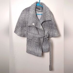 Andrew Marc Wool Black and Gray Cape Jacket with Belted Wrap Design Size Small